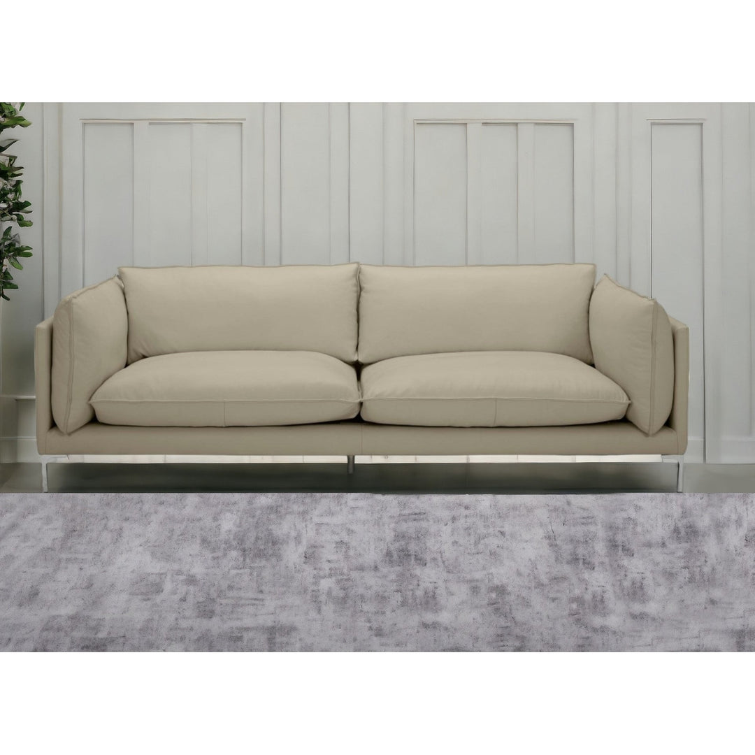 96" Taupe Top Grain Leather Sofa With Silver Legs Image 5