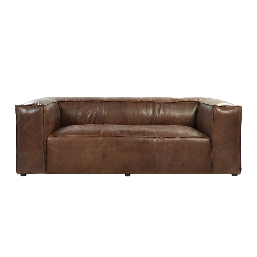 98" Brown Top Grain Leather Sofa With Black Legs Image 1