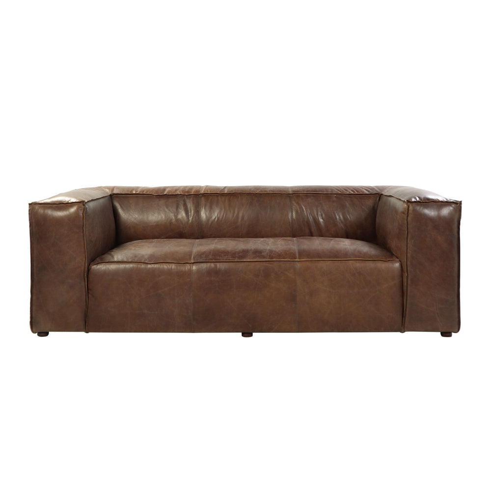 98" Brown Top Grain Leather Sofa With Black Legs Image 2