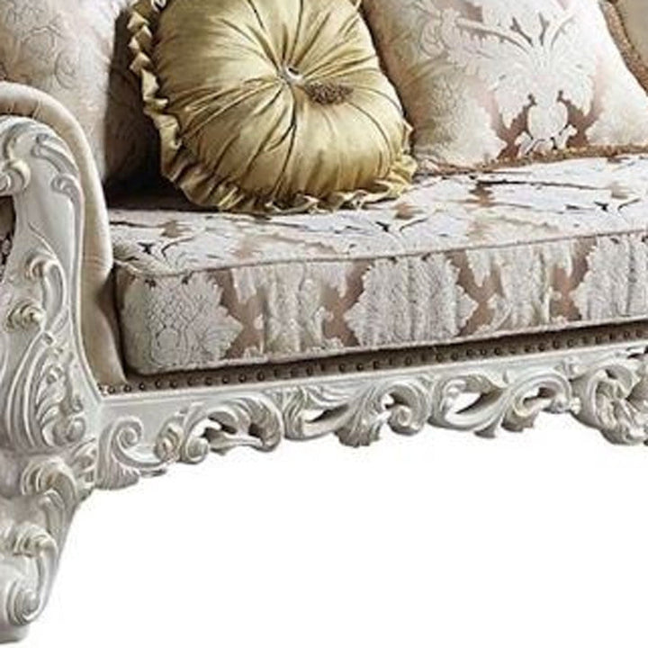 97" Fabric Polyester Damask Sofa And Toss Pillows With White Legs Image 3