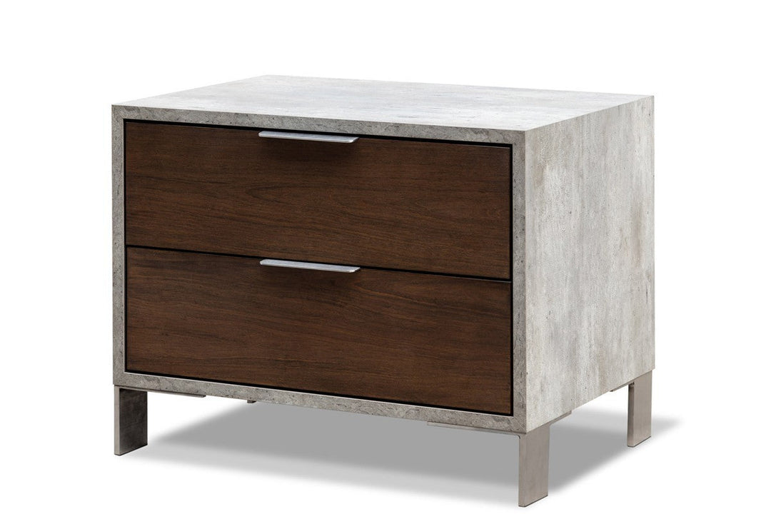 Modern Dark Walnut and Concrete Nightstand with Two Drawers Image 1