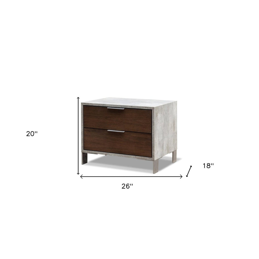 Modern Dark Walnut and Concrete Nightstand with Two Drawers Image 5