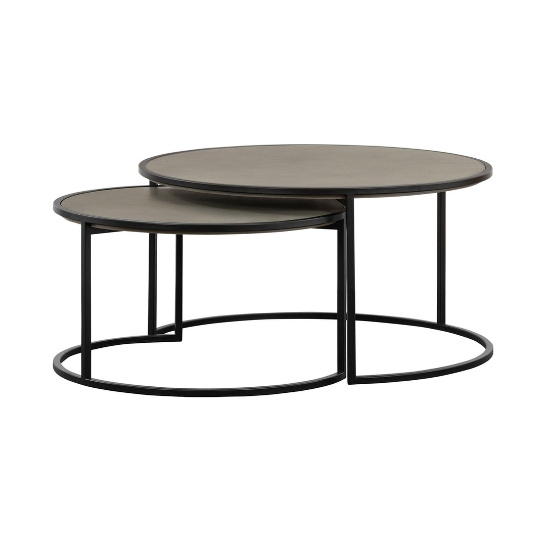 Set of Two 32" Gray And Black Concrete And Metal Round Nested Coffee Tables Image 1