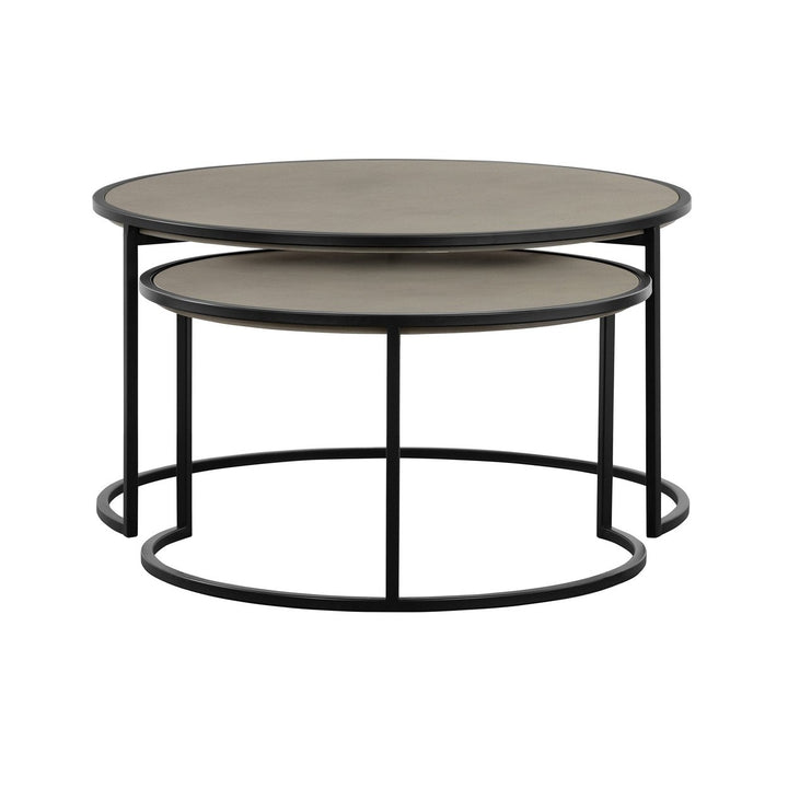 Set of Two 32" Gray And Black Concrete And Metal Round Nested Coffee Tables Image 2