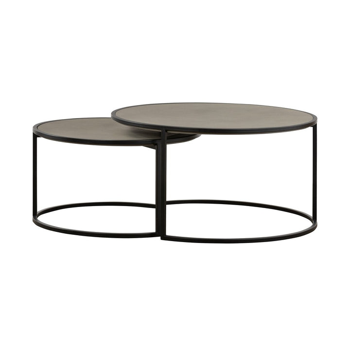 Set of Two 32" Gray And Black Concrete And Metal Round Nested Coffee Tables Image 3