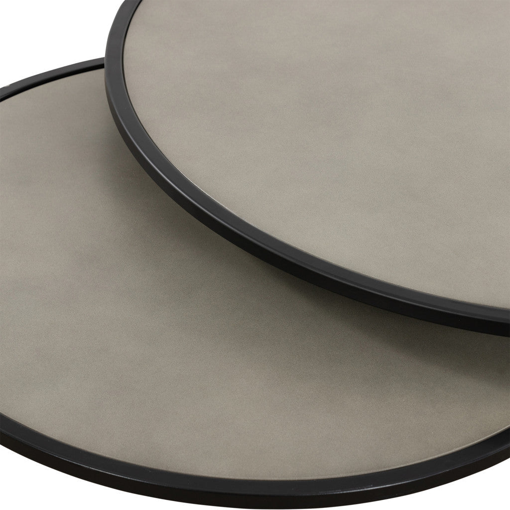 Set of Two 32" Gray And Black Concrete And Metal Round Nested Coffee Tables Image 4