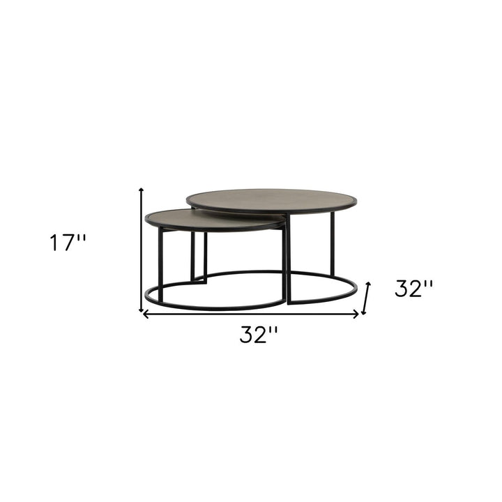 Set of Two 32" Gray And Black Concrete And Metal Round Nested Coffee Tables Image 8