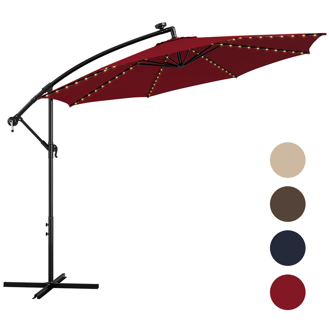 10 FT Offset Patio Umbrella Solar Powered Cantilever Umbrella w/ 112 LED Lights Image 5