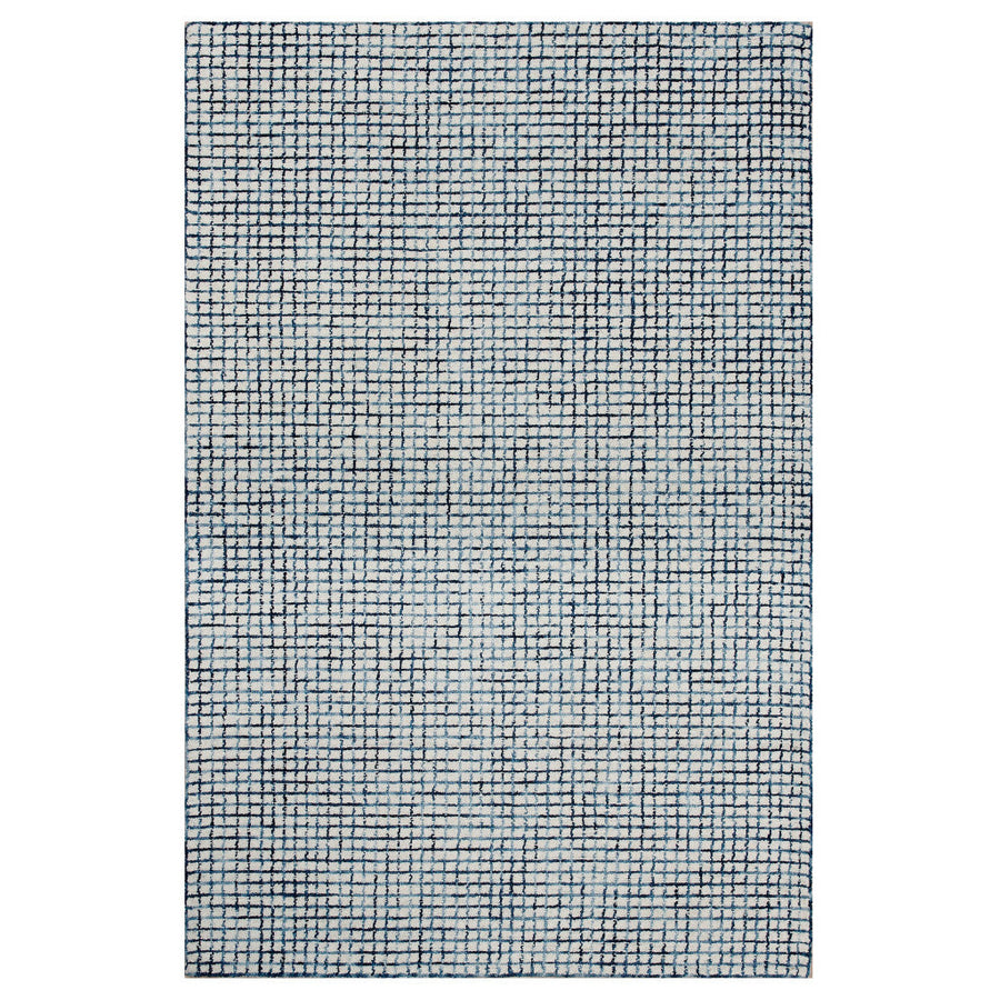 10 x 14 Blue and Ivory Wool Checkered Hand Hooked Area Rug Image 1