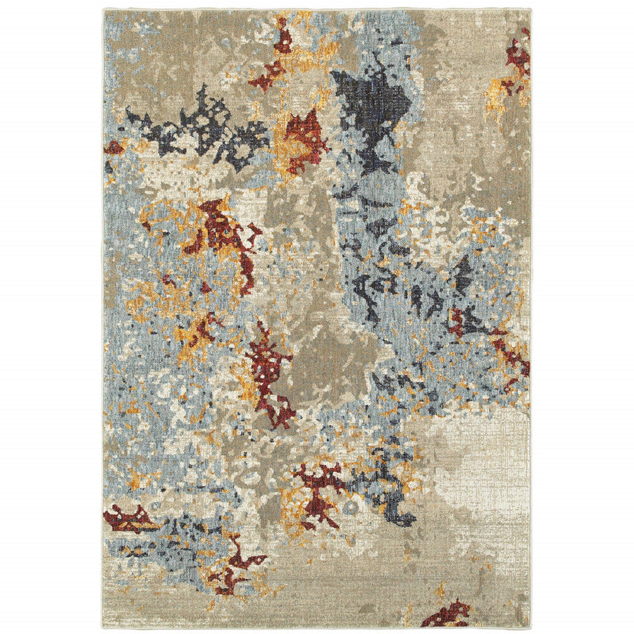 10 x 13 Blue and Beige Abstract Power Loom Area Rug Image 1