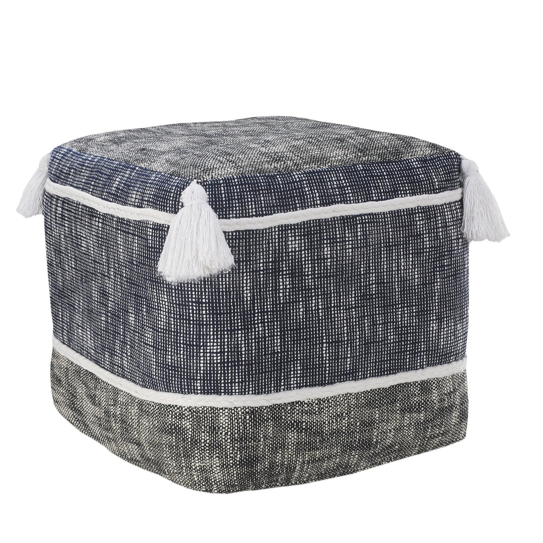 16" Blue Polyester Ottoman Image 1