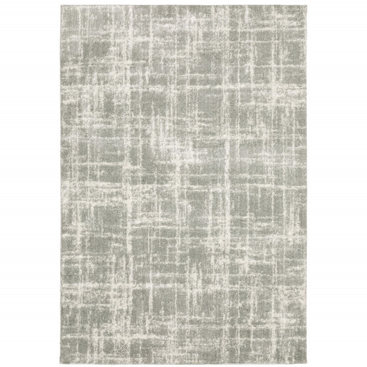 10 X 13 Grey And Ivory Abstract Shag Power Loom Stain Resistant Area Rug Image 1