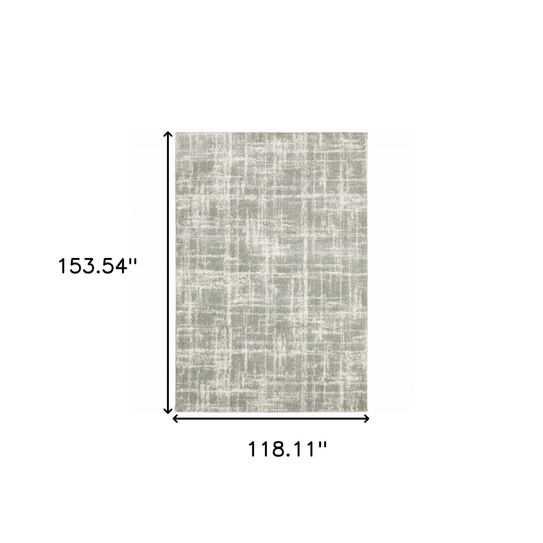 10 X 13 Grey And Ivory Abstract Shag Power Loom Stain Resistant Area Rug Image 10