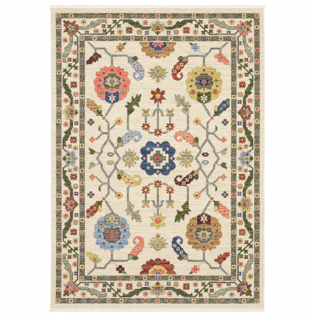 12 Gray and Ivory Oriental Power Loom Runner Rug Image 1