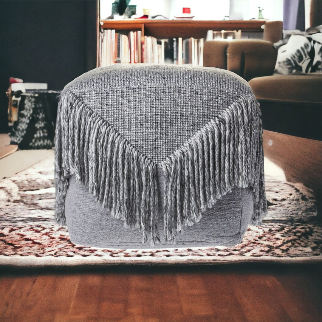 18" Gray Wool Ottoman Image 9