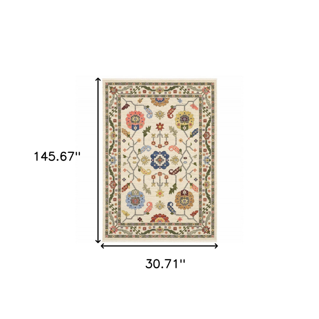 12 Gray and Ivory Oriental Power Loom Runner Rug Image 7