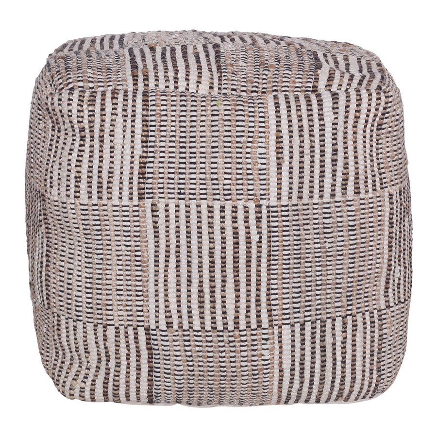 18" Brown Cotton Cube Geometric Pouf Ottoman Image 1