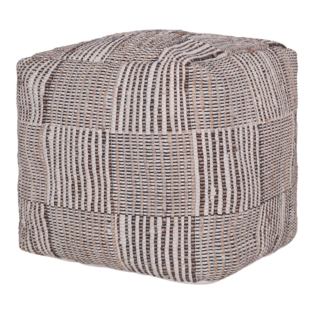 18" Brown Cotton Cube Geometric Pouf Ottoman Image 3