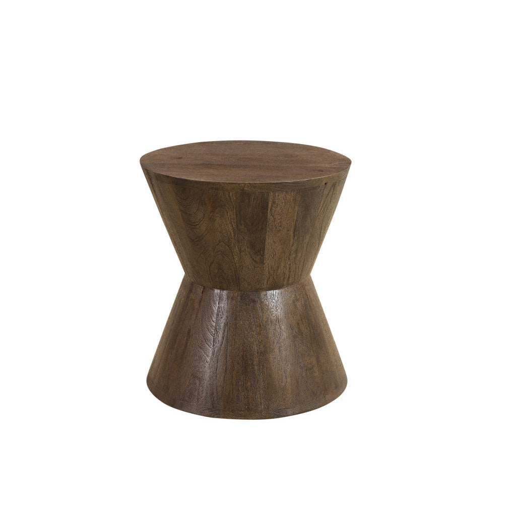 18" Dark Brown And Brown Wood Solid Wood Round End Table Image 1