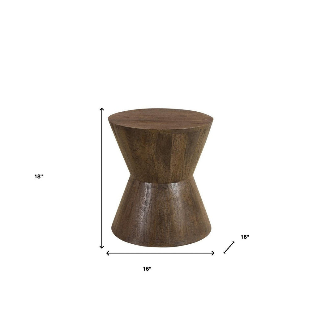 18" Dark Brown And Brown Wood Solid Wood Round End Table Image 3