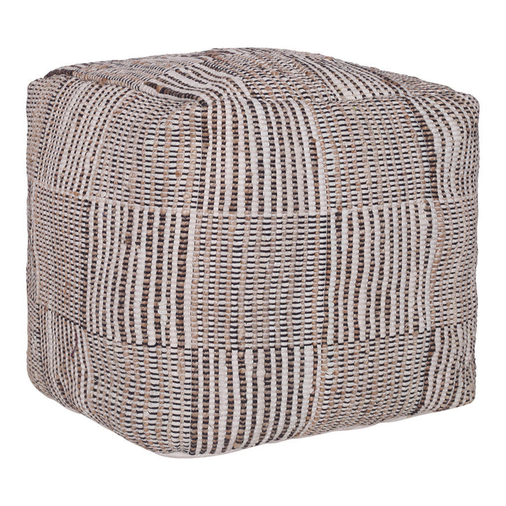 18" Brown Cotton Cube Geometric Pouf Ottoman Image 8