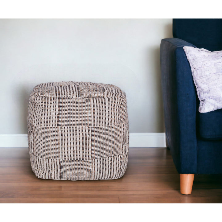 18" Brown Cotton Cube Geometric Pouf Ottoman Image 10