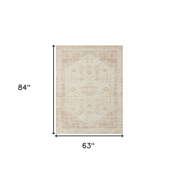 2 X 5 Beige Abstract Washable Non Skid Area Rug Image 4