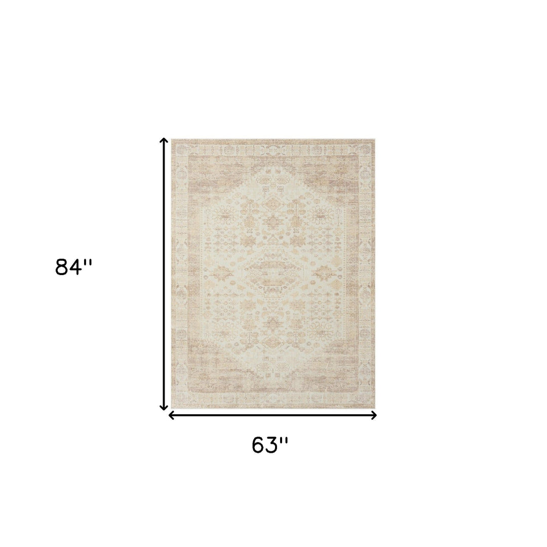 2 X 5 Beige Abstract Washable Non Skid Area Rug Image 1