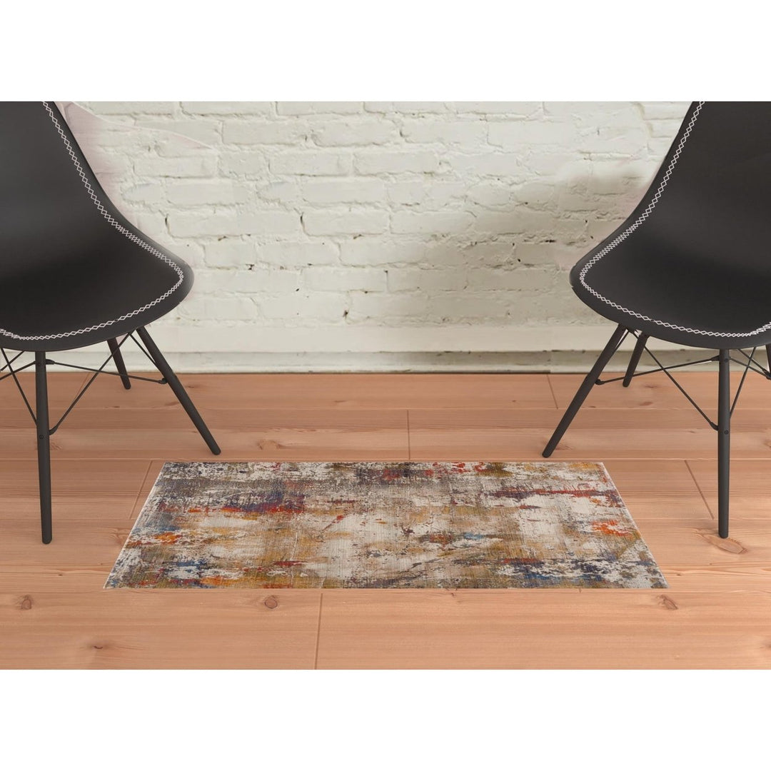 2 X 3 Gray Abstract Distressed Area Rug Image 1