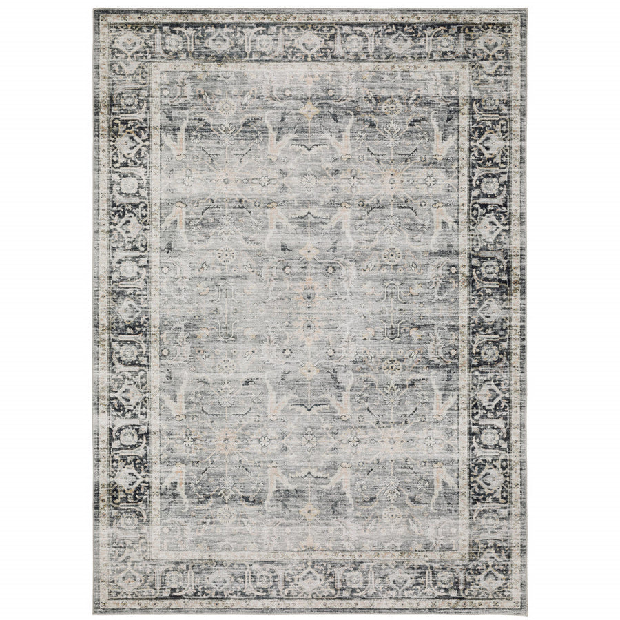 2 X 3 Charcoal Grey Salmon And Ivory Oriental Printed Stain Resistant Non Skid Area Rug Image 1