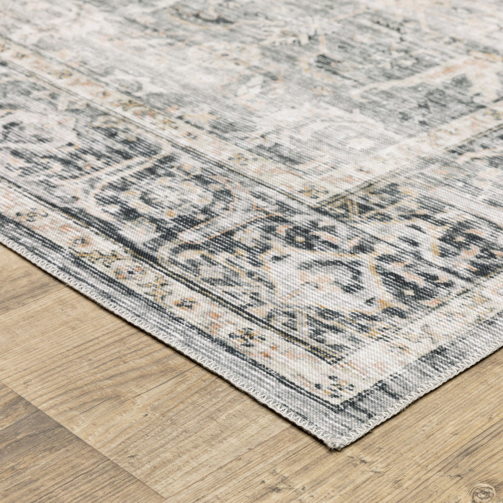 2 X 3 Charcoal Grey Salmon And Ivory Oriental Printed Stain Resistant Non Skid Area Rug Image 2