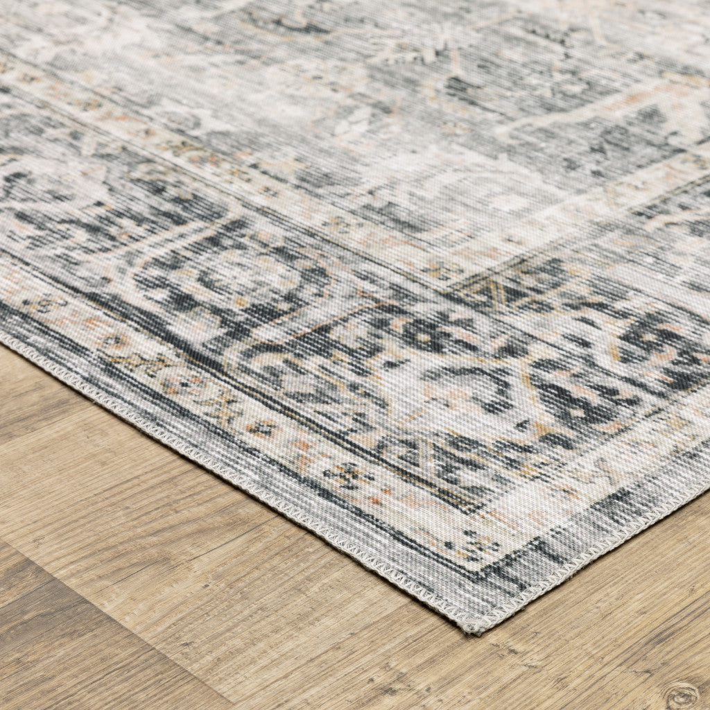 2 X 3 Charcoal Grey Salmon And Ivory Oriental Printed Stain Resistant Non Skid Area Rug Image 2