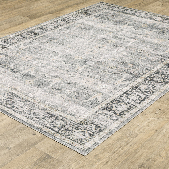 2 X 3 Charcoal Grey Salmon And Ivory Oriental Printed Stain Resistant Non Skid Area Rug Image 4