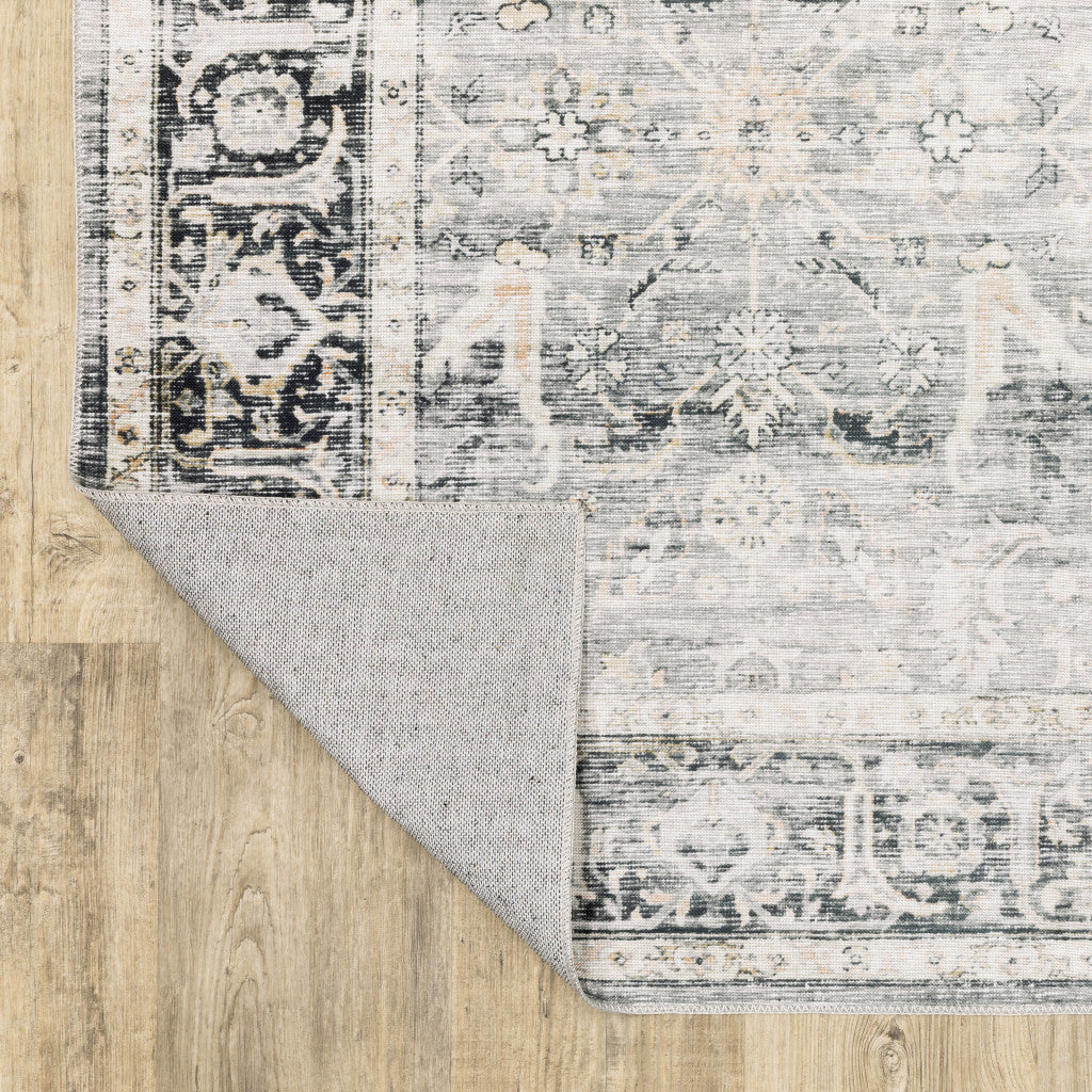 2 X 3 Charcoal Grey Salmon And Ivory Oriental Printed Stain Resistant Non Skid Area Rug Image 6