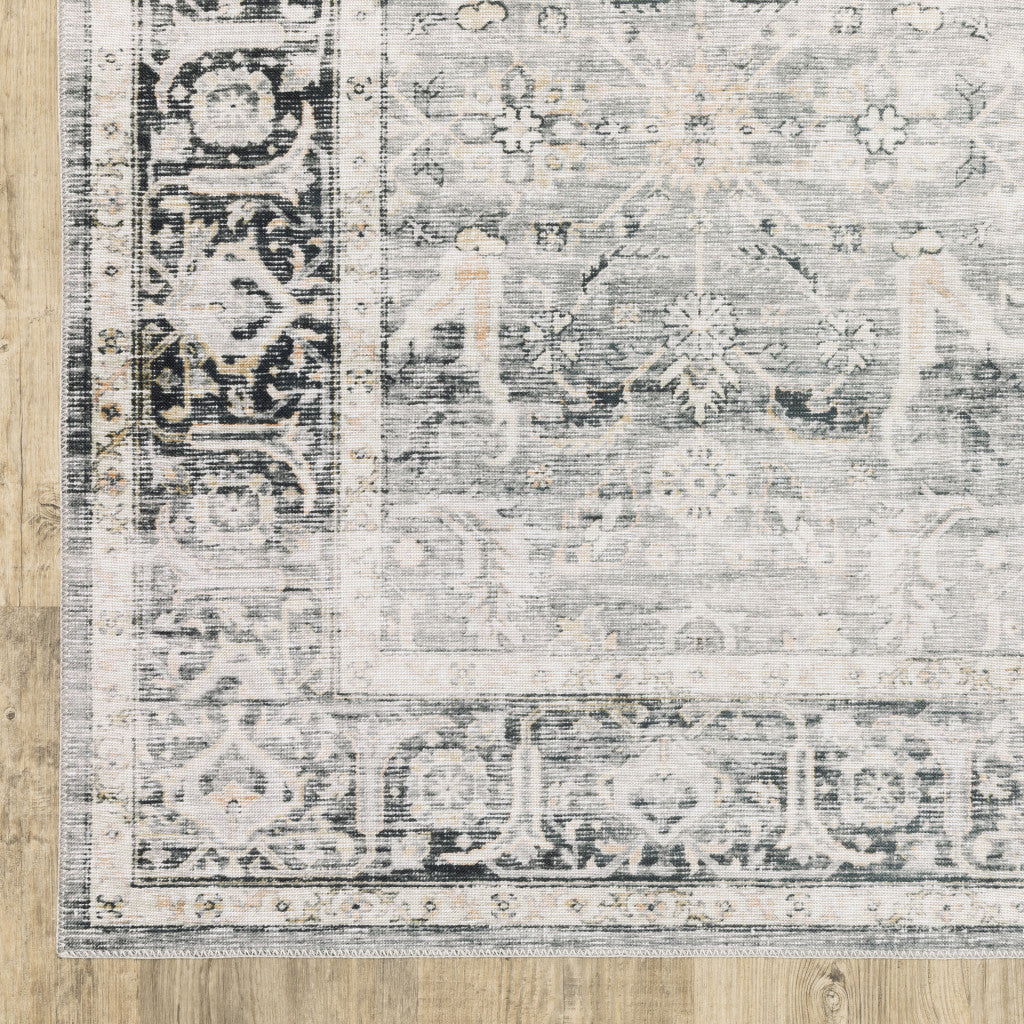 2 X 3 Charcoal Grey Salmon And Ivory Oriental Printed Stain Resistant Non Skid Area Rug Image 8