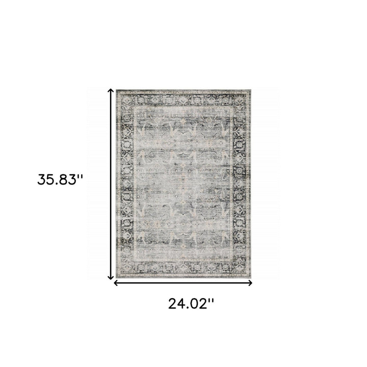 2 X 3 Charcoal Grey Salmon And Ivory Oriental Printed Stain Resistant Non Skid Area Rug Image 10