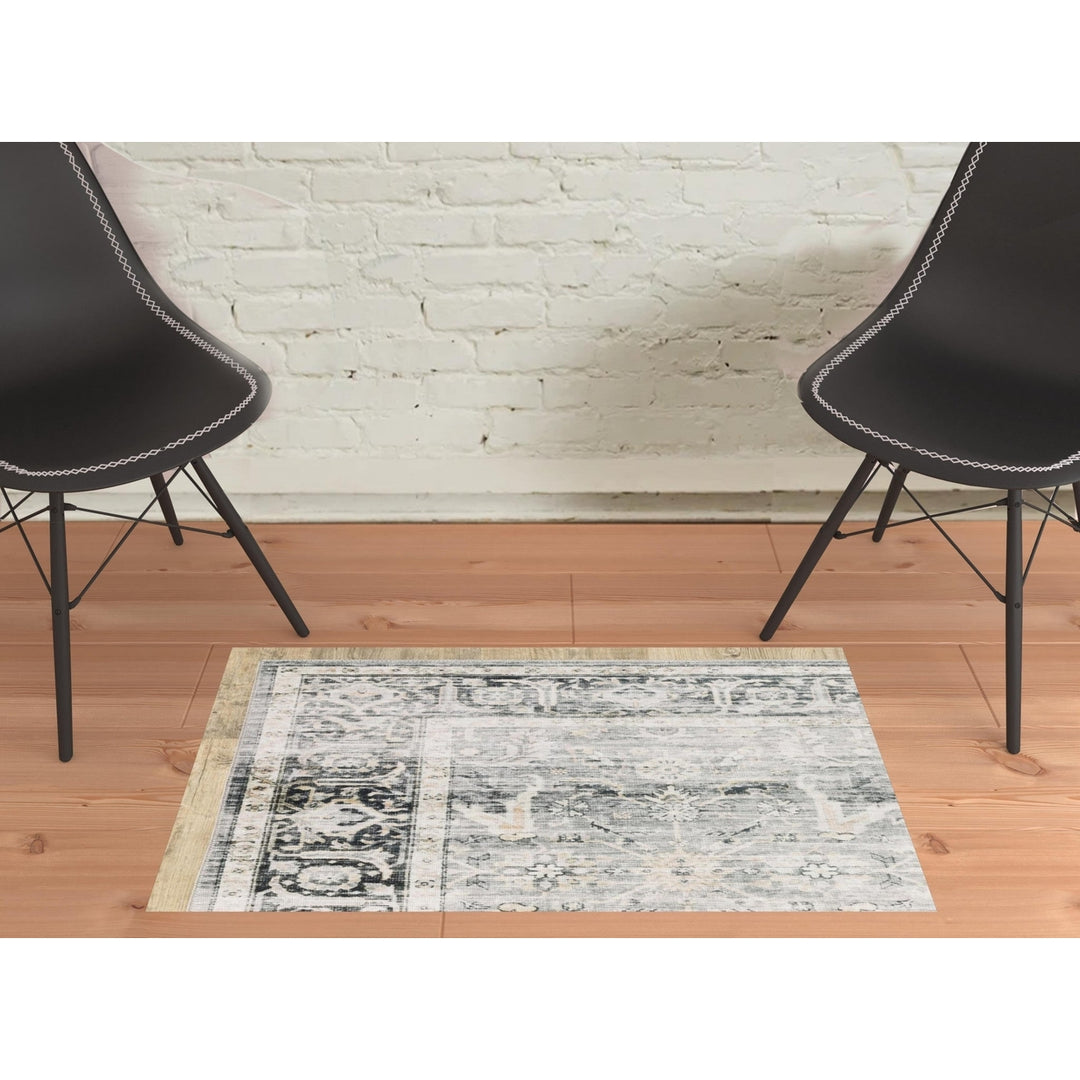 2 X 3 Charcoal Grey Salmon And Ivory Oriental Printed Stain Resistant Non Skid Area Rug Image 11