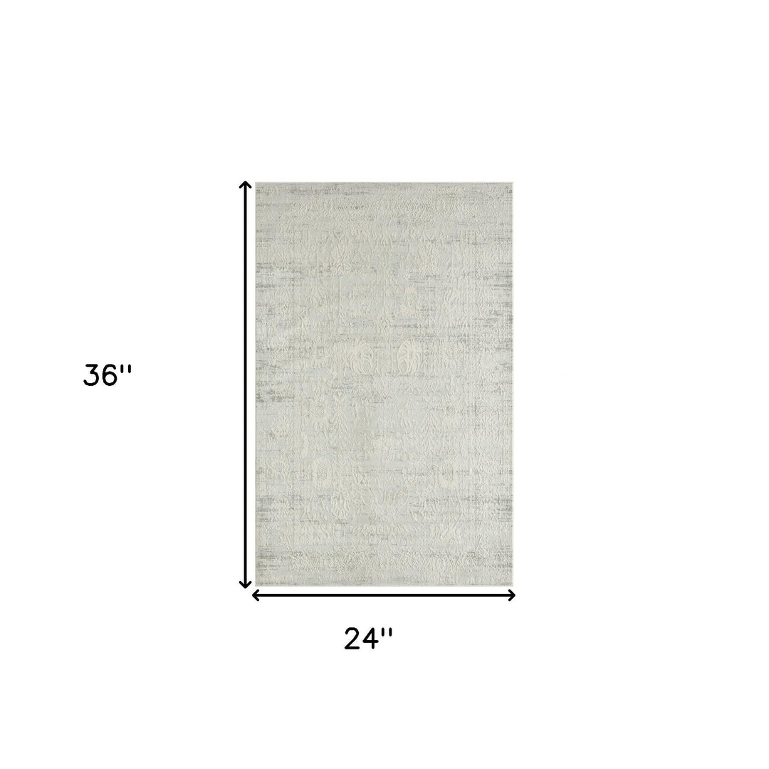 2 X 3 Ivory And Gray Floral Stain Resistant Area Rug Image 8