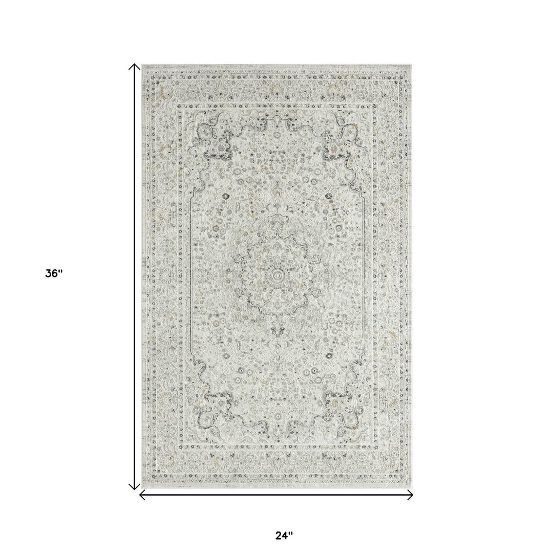 2 X 3 Ivory Gray And Taupe Floral Stain Resistant Area Rug Image 8