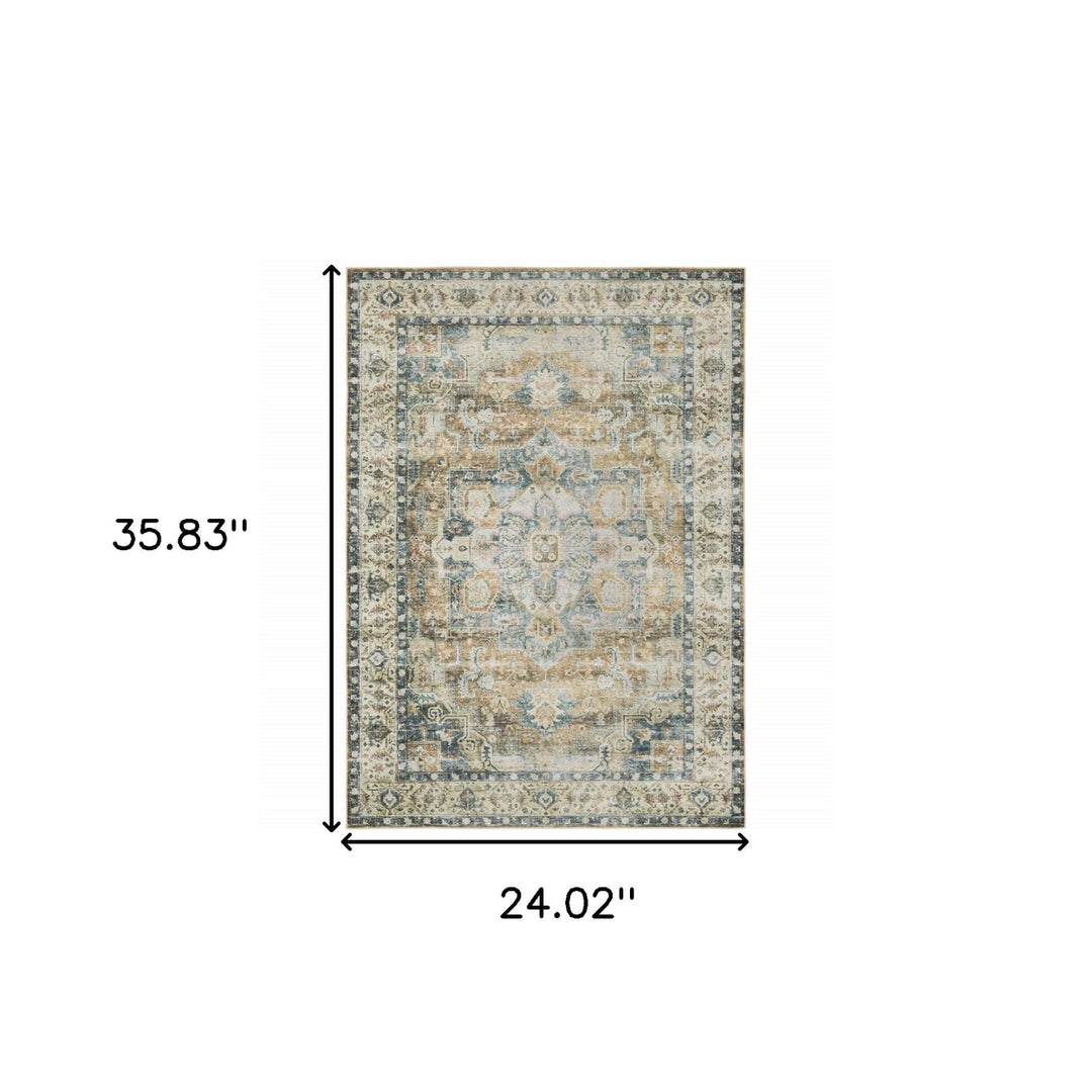 2 X 3 Blue And Gold Oriental Printed Non Skid Area Rug Image 10