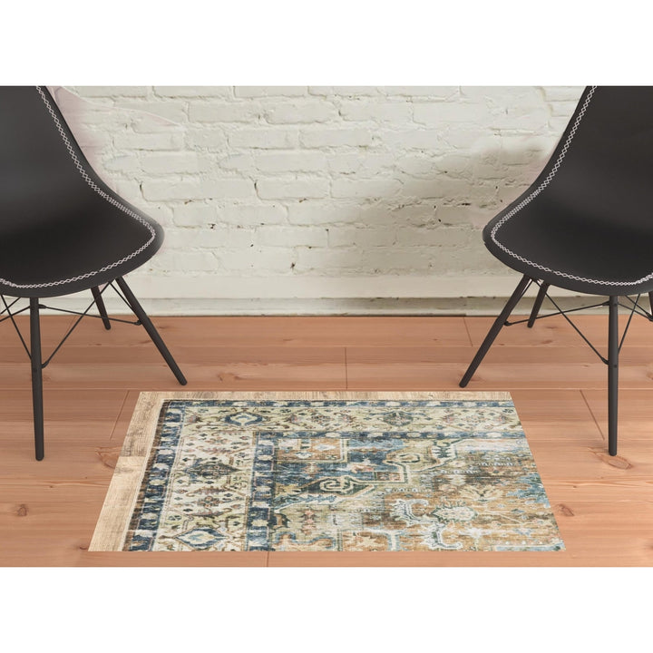 2 X 3 Blue And Gold Oriental Printed Non Skid Area Rug Image 11