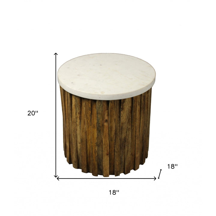 20" Brown And Ivory Marble And Solid Wood Round End Table Image 5