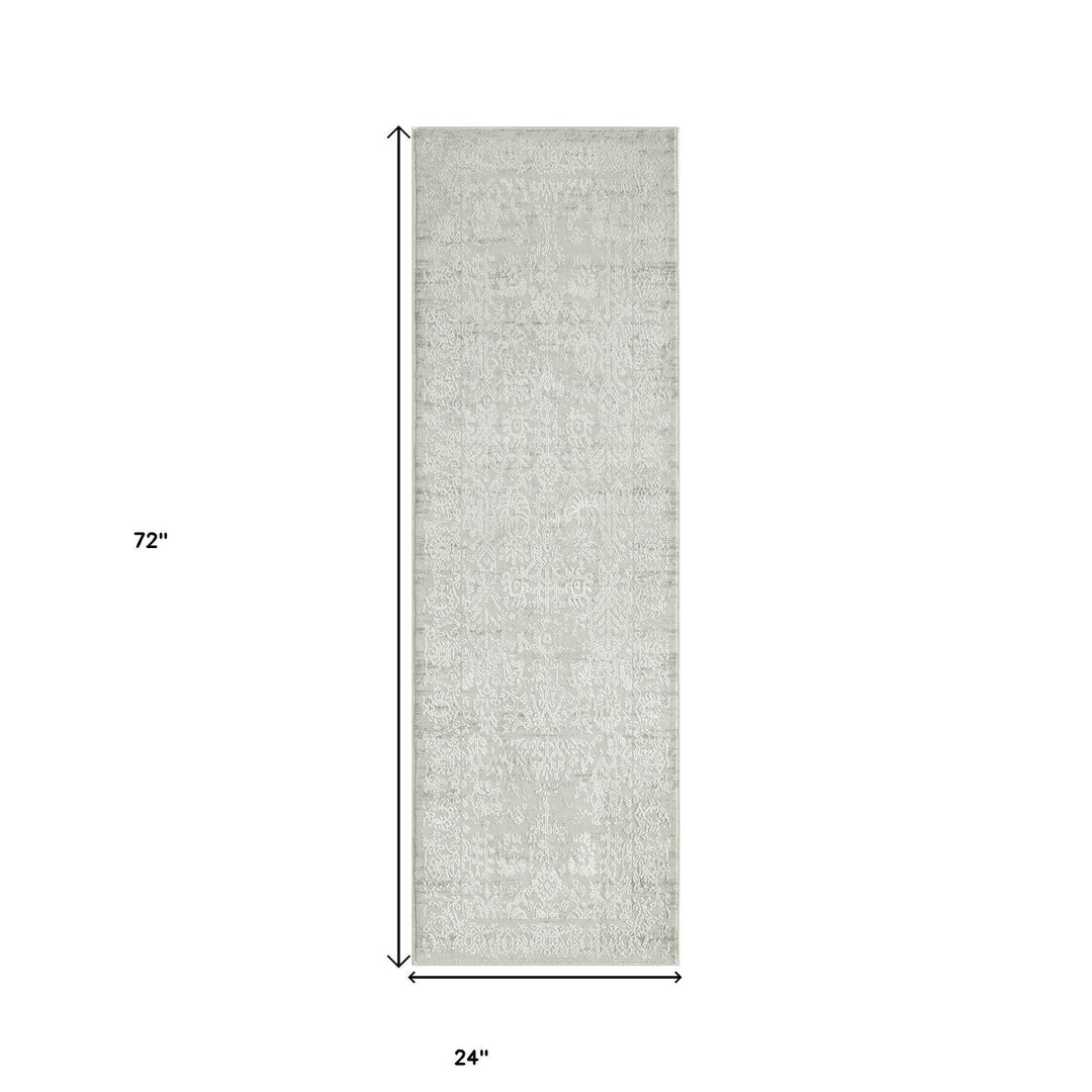 2 X 6 Ivory And Gray Floral Stain Resistant Area Rug Image 8