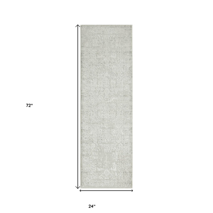 2 X 6 Ivory And Gray Floral Stain Resistant Area Rug Image 8