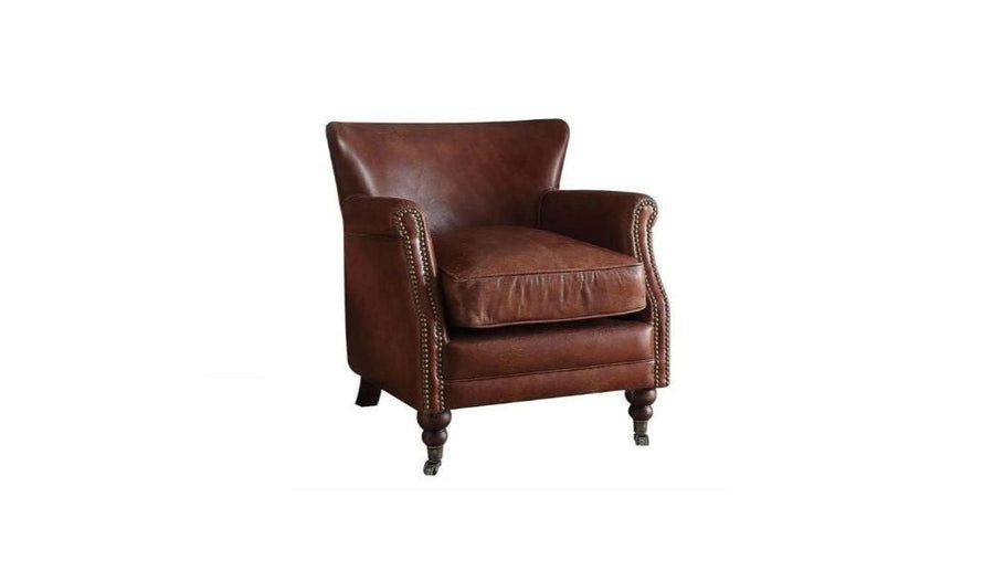 24" Vintage Dark Brown Top Grain Leather And Brown Solid Color Wingback Chair Image 1