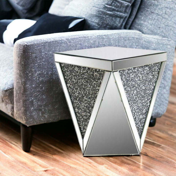 23" Grey And Clear Mirrored Square Mirrored End Table Image 1