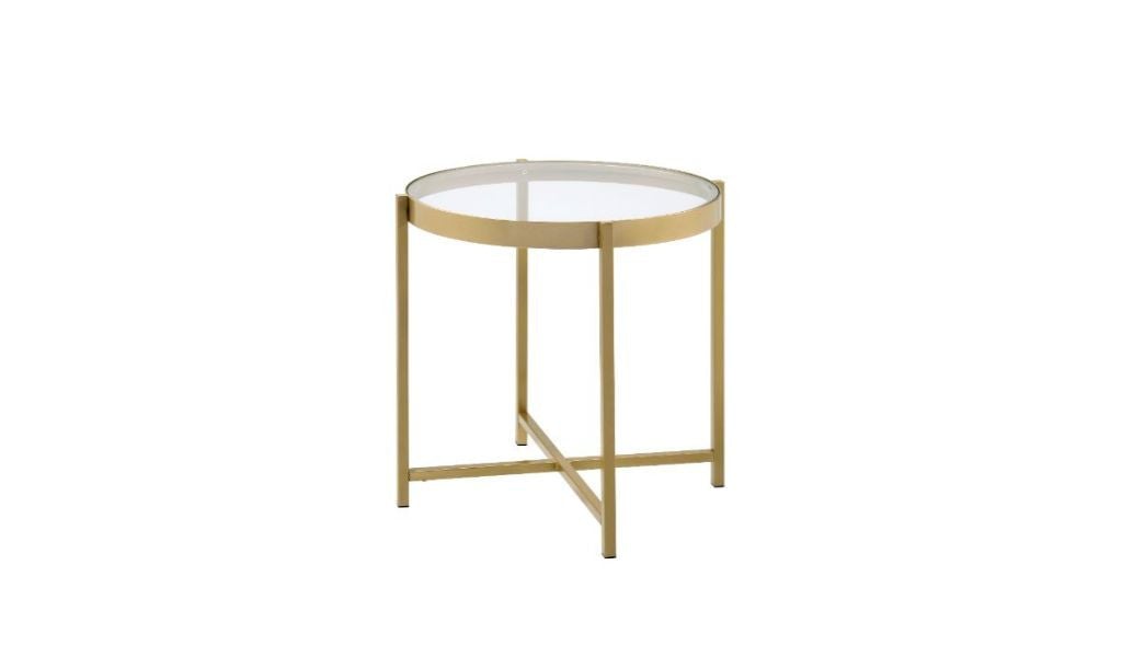 24" Gold And Clear Glass And Metal Round End Table Image 1