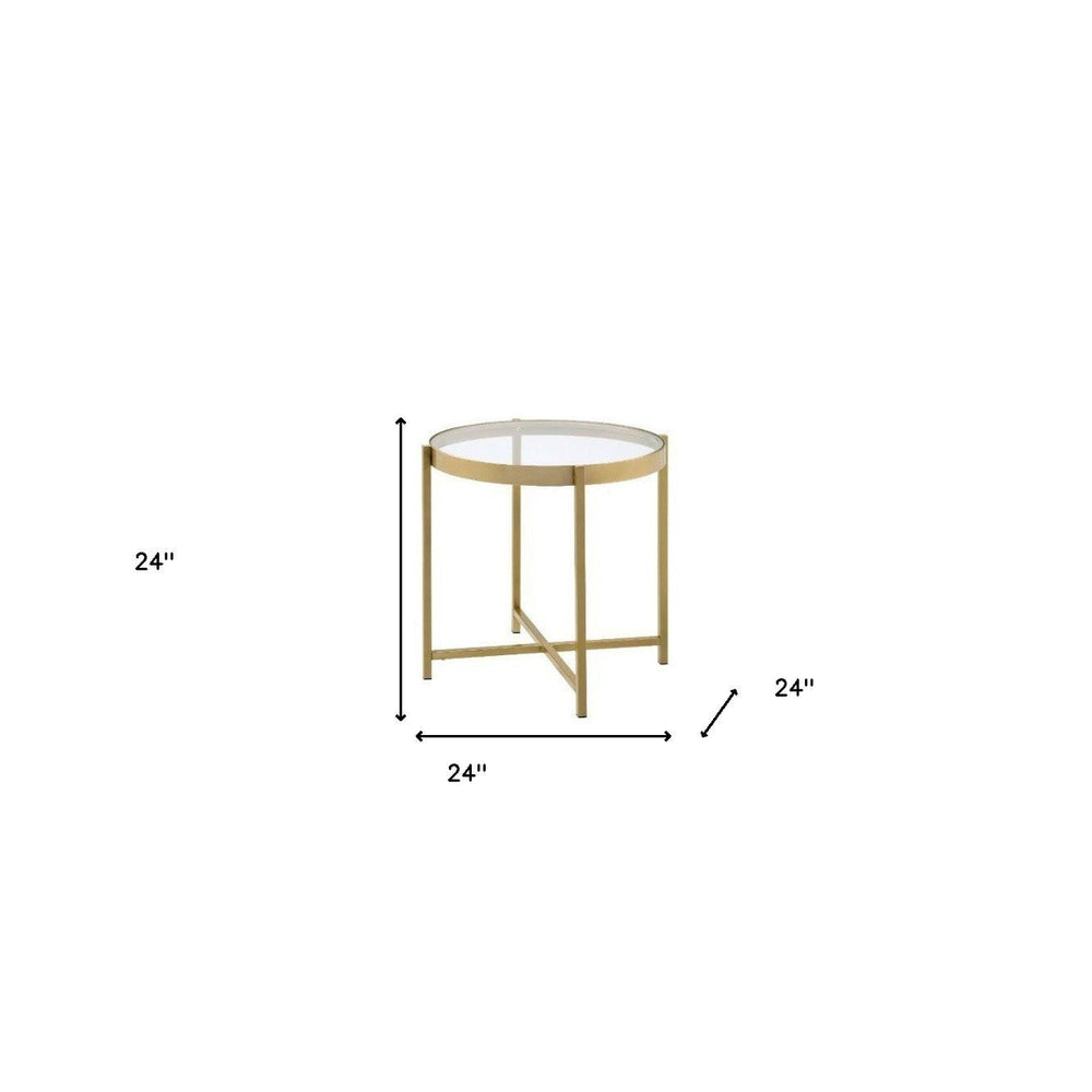 24" Gold And Clear Glass And Metal Round End Table Image 2