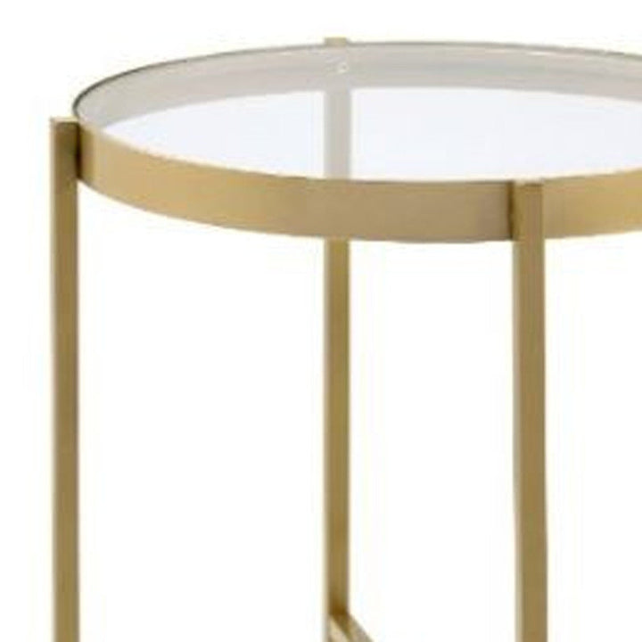 24" Gold And Clear Glass And Metal Round End Table Image 3