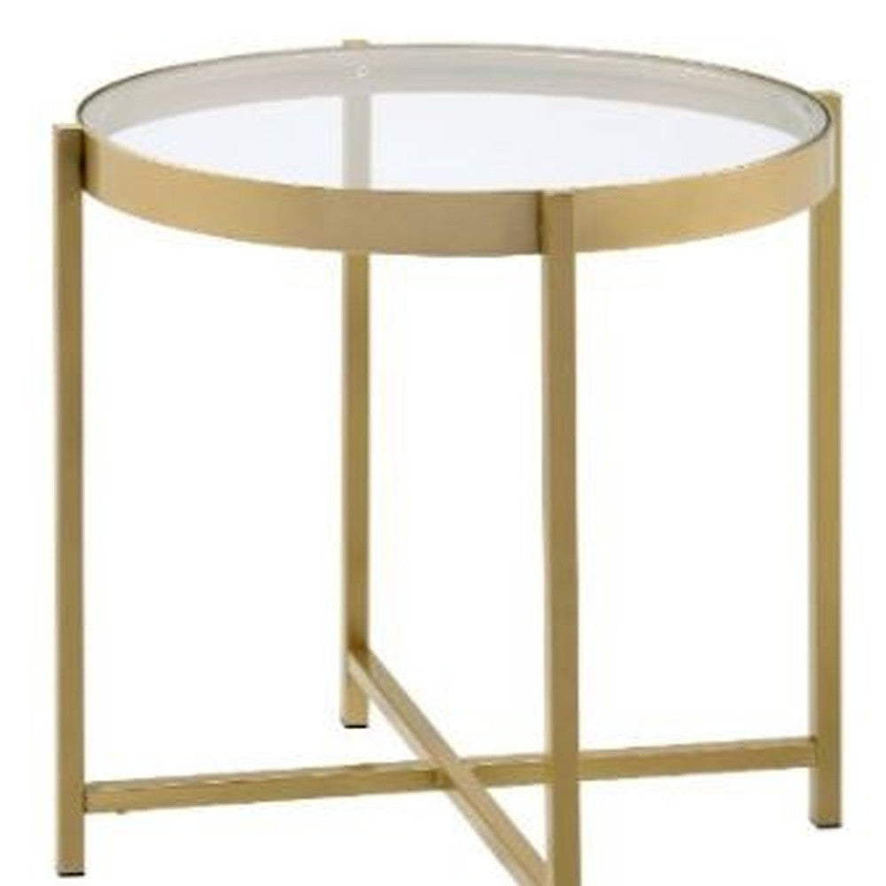 24" Gold And Clear Glass And Metal Round End Table Image 4